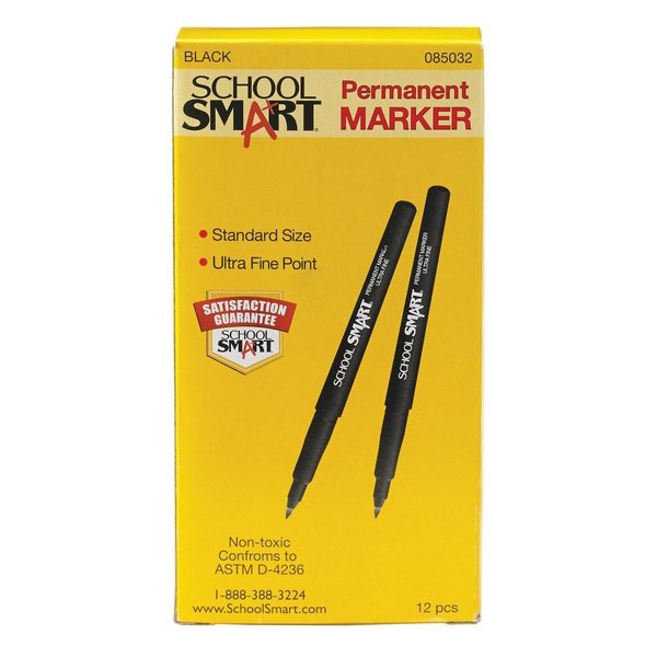 School Smart Quick-Drying Permanent Markers, Ultra Fine Tips, Black, Pack of 12 PK PY109200-BLACK-UF